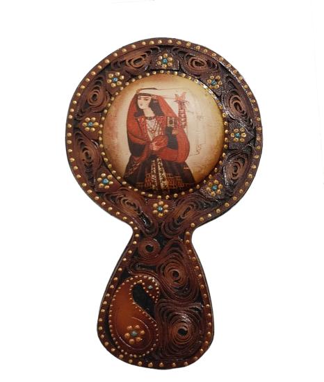 Iranian Handmade Leather Mirror (18cm x 11 cm)