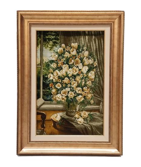 Iranian Hand-Woven Table Carpet (White Tulips) (48 x 72) cm