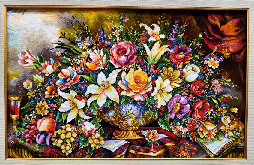 Iranian Handmade Tableau Rug (Beautiful Flowers) 