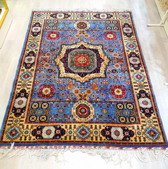 Hand Woven Afghan Blue Carpet Size: ( 158cm x 200 cm)