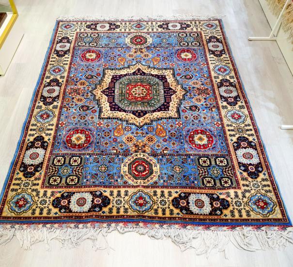 Hand Woven Afghan Blue Carpet Size: ( 158cm x 200 cm)