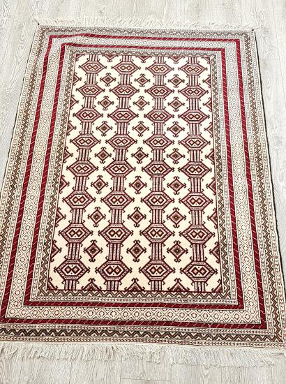 Persian handmade silk rug Turkmen Size: (166 x 127) cm