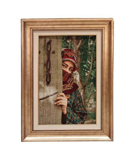 Iranian Handmade Tableau Rug (At The Door) Size: (40 x 56) cm