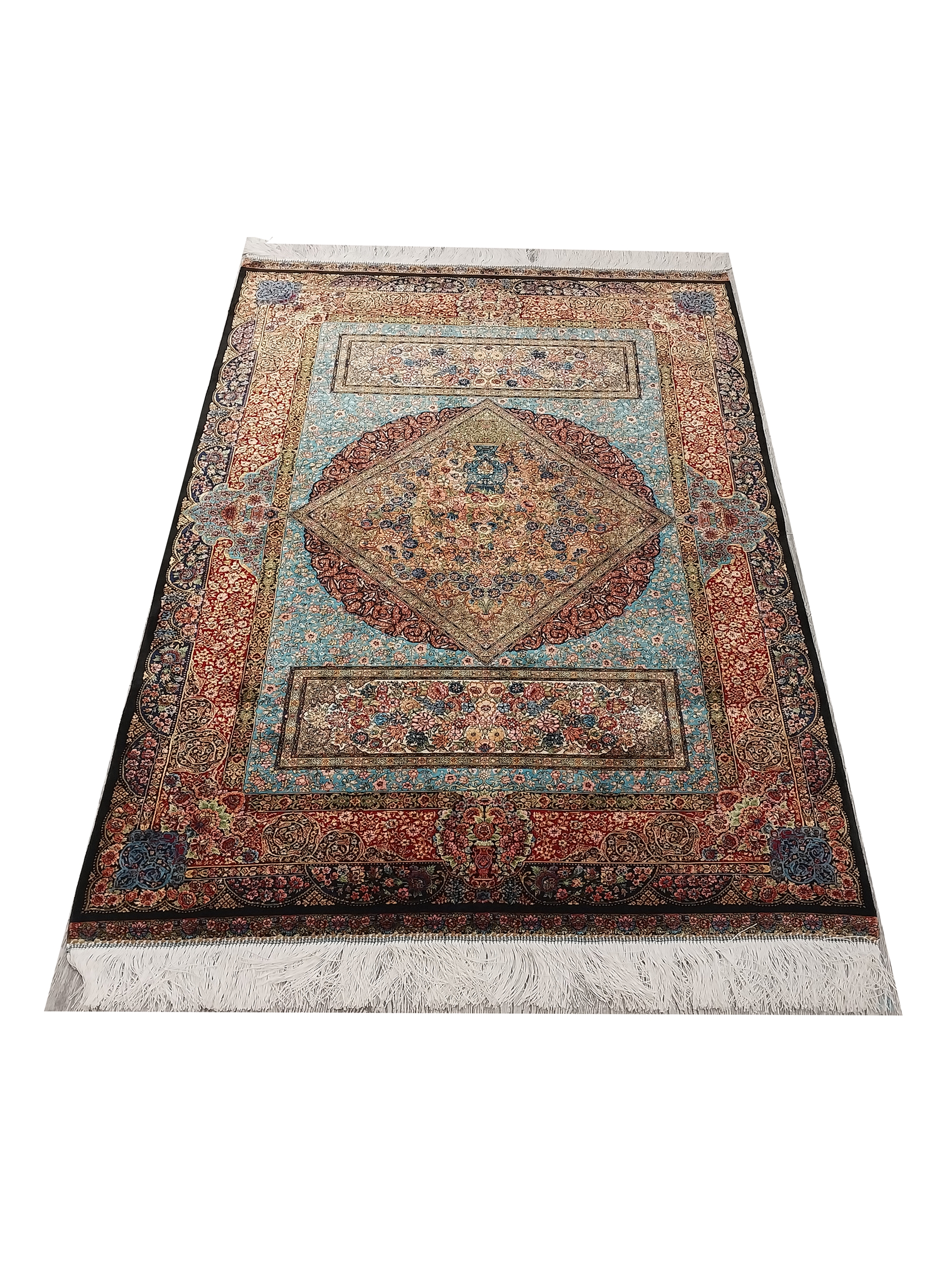 Pure%20Silk%20Machine%20Made%20Carpet%20Size: (100%20x%20150)%20cm